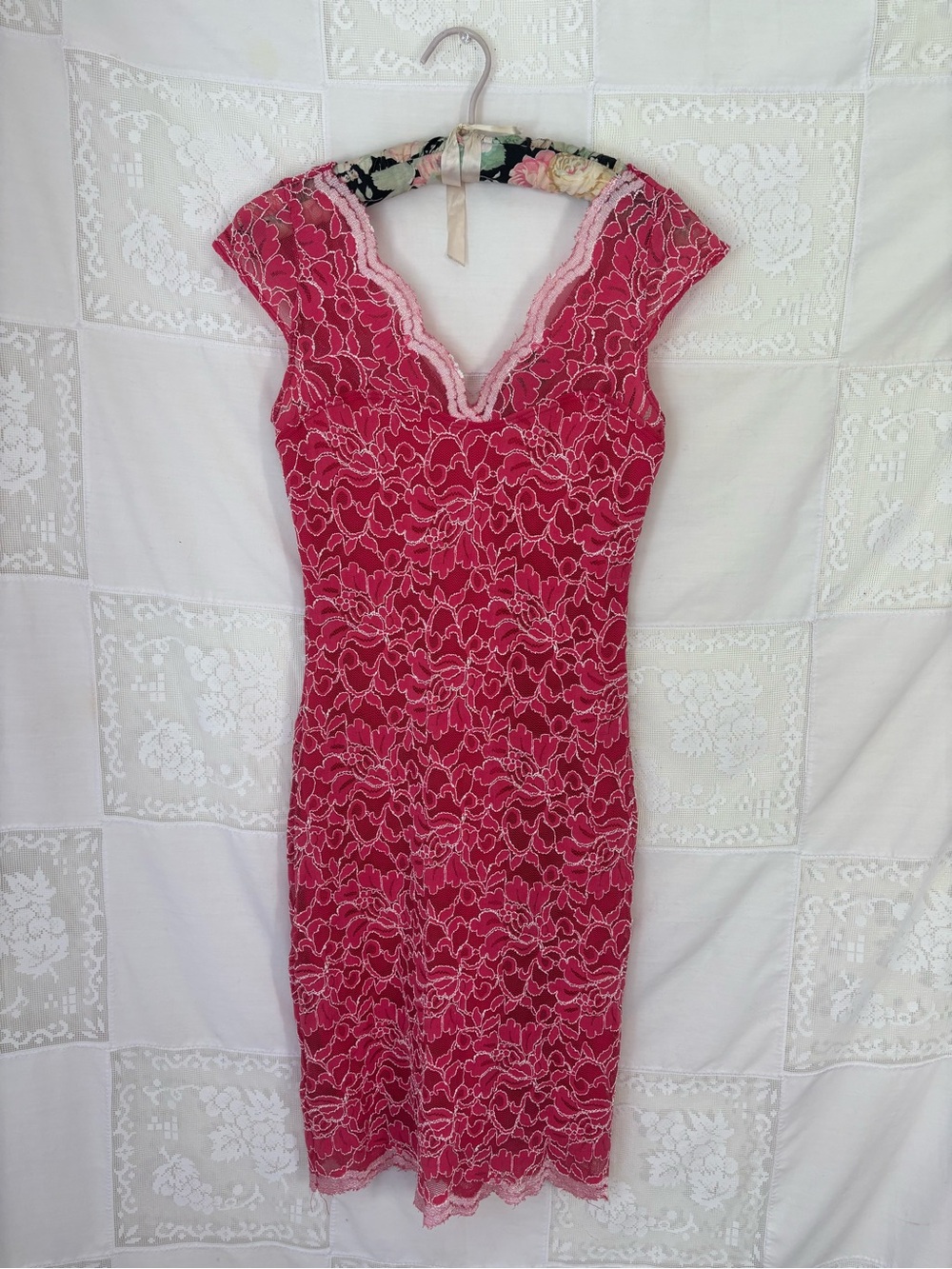 Y2K Pink Lace Textured Scallop Hem Coquette Femme Fairy Midi Dress Size S-M - Picture 1 of 16